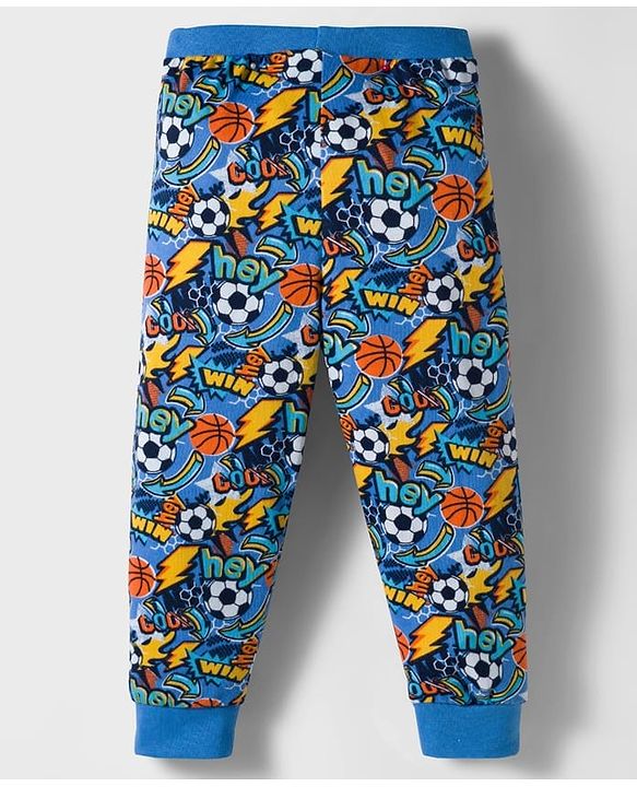 Babyhug Cotton Knit Full Length Lounge Pants with Sports Print Pack of 2 - Yellow & Blue