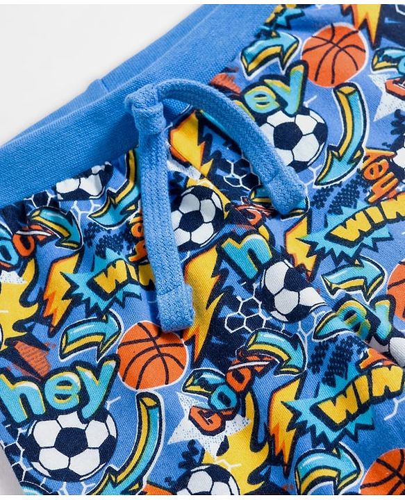 Babyhug Cotton Knit Full Length Lounge Pants with Sports Print Pack of 2 - Yellow & Blue