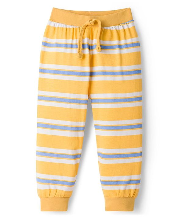 Babyhug Cotton Knit Full Length Lounge Pant With Dino Print Pack Of 3 - Yellow Navy Blue & Light Blue
