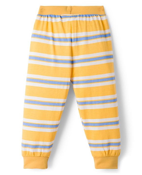 Babyhug Cotton Knit Full Length Lounge Pant With Dino Print Pack Of 3 - Yellow Navy Blue & Light Blue