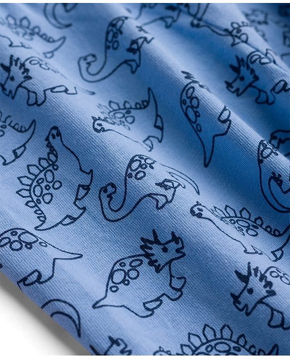 Babyhug Cotton Knit Full Length Lounge Pant With Dino Print Pack Of 3 - Yellow Navy Blue & Light Blue