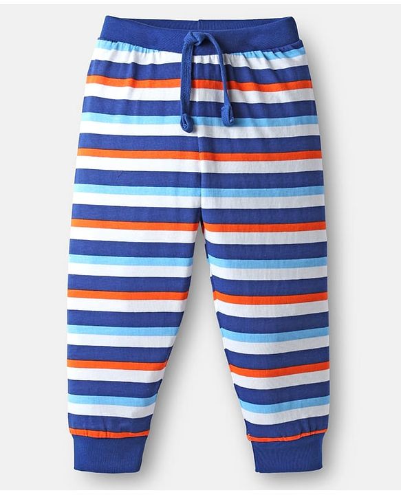 Babyhug Cotton Knit Full Length Lounge Pants with Stripes & Nautical Theme Print Pack of 3 - Multicolor