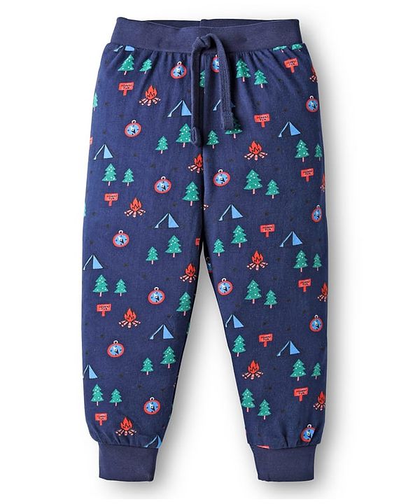 Babyhug Cotton Knit Full Length Lounge Pants with Stripes & Nautical Theme Print Pack of 3 - Multicolor