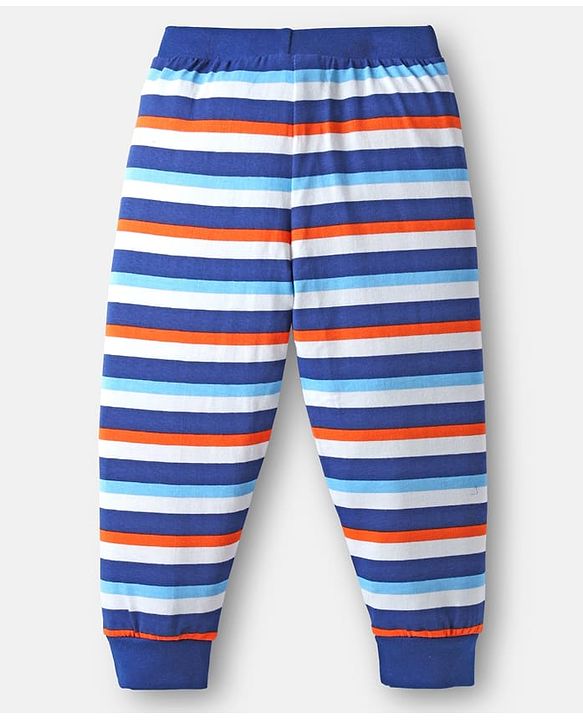 Babyhug Cotton Knit Full Length Lounge Pants with Stripes & Nautical Theme Print Pack of 3 - Multicolor