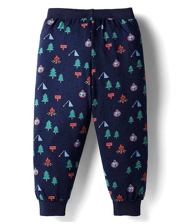 Babyhug Cotton Knit Full Length Lounge Pants with Stripes & Nautical Theme Print Pack of 3 - Multicolor