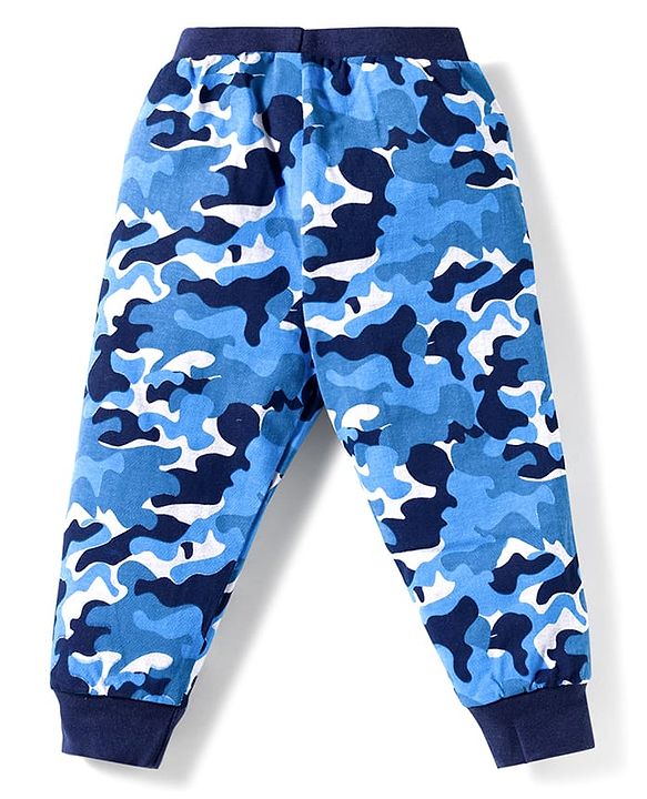 Babyhug Cotton Knit Full Length Lounge Pant With Text Print Pack Of 3 - Light Blue Yellow & Blue
