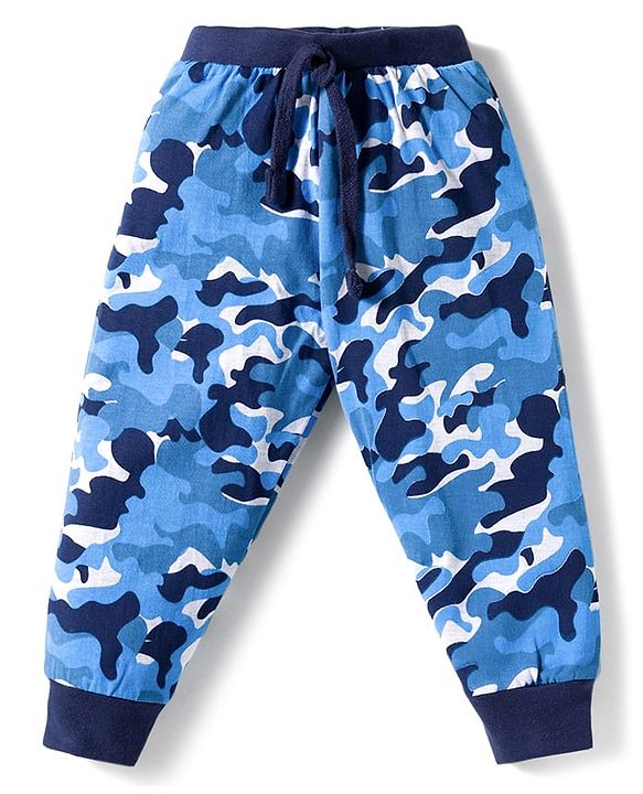 Babyhug Cotton Knit Full Length Lounge Pant With Text Print Pack Of 3 - Light Blue Yellow & Blue