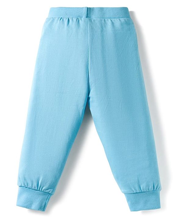 Babyhug Cotton Knit Full Length Lounge Pant With Text Print Pack Of 3 - Light Blue Yellow & Blue