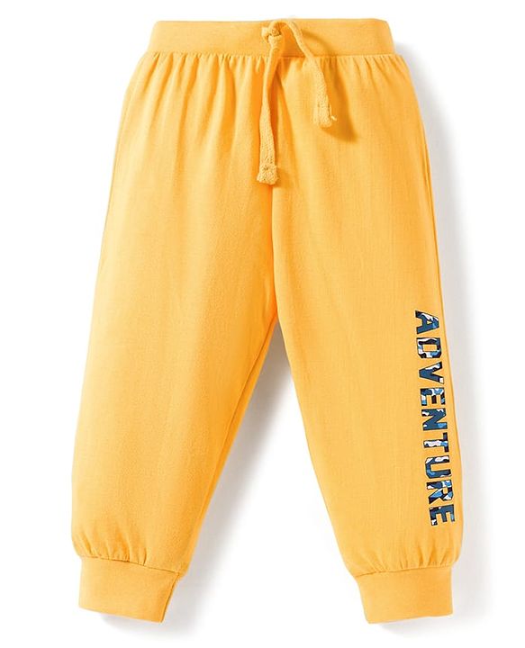 Babyhug Cotton Knit Full Length Lounge Pant With Text Print Pack Of 3 - Light Blue Yellow & Blue