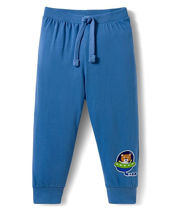 Babyhug Cotton Knit Full Length Lounge Pant With Stripes Pack Of 3 - Lime Green & Blue