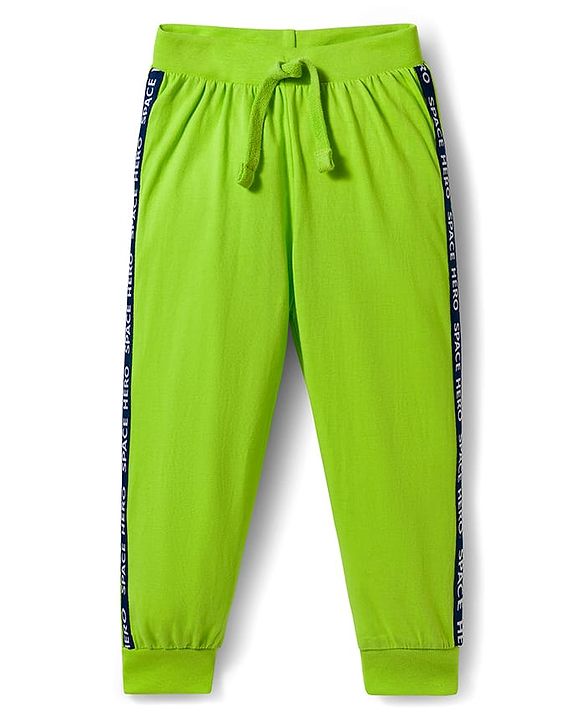 Babyhug Cotton Knit Full Length Lounge Pant With Stripes Pack Of 3 - Lime Green & Blue
