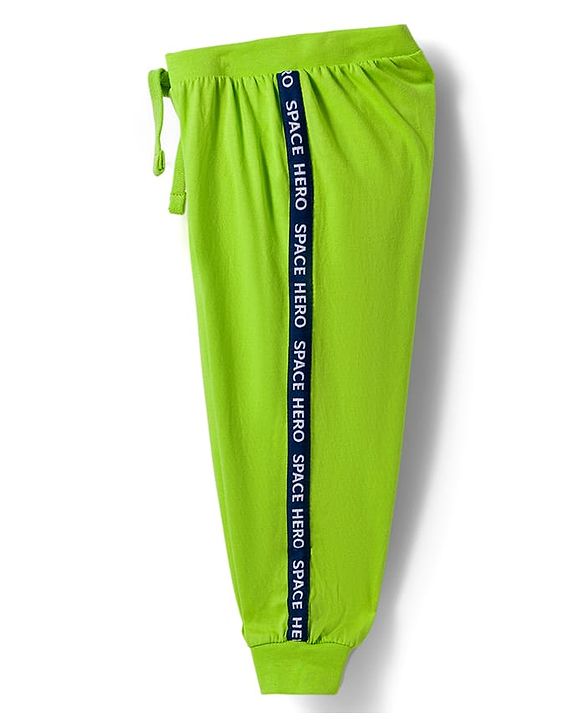 Babyhug Cotton Knit Full Length Lounge Pant With Stripes Pack Of 3 - Lime Green & Blue