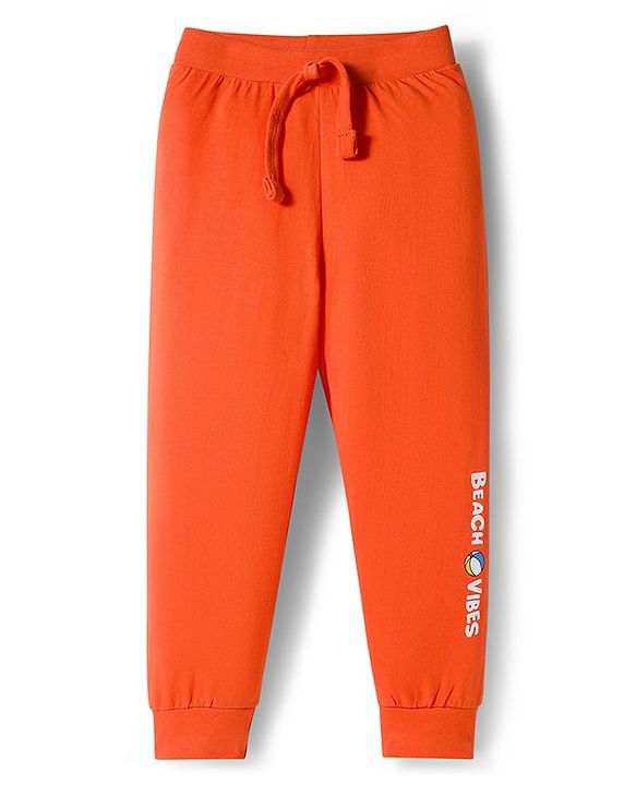 Babyhug Cotton Knit Full Length Striped & Printed Lounge Pants Pack of 3 - Orange & Blue