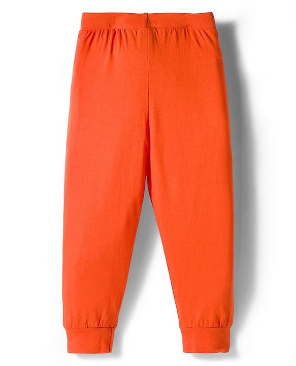 Babyhug Cotton Knit Full Length Striped & Printed Lounge Pants Pack of 3 - Orange & Blue
