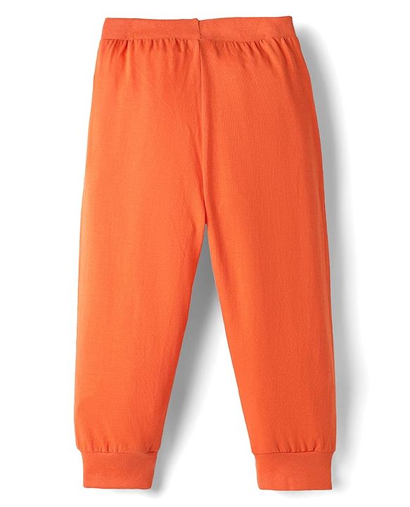 Babyhug Cotton Knit Full Length Lounge Pants with Bear Print & Tape Detailing Pack of 3 - Blue Green & Orange