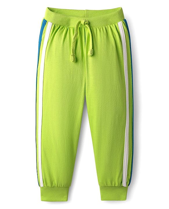 Babyhug Cotton Knit Full Length Lounge Pants with Bear Print & Tape Detailing Pack of 3 - Blue Green & Orange