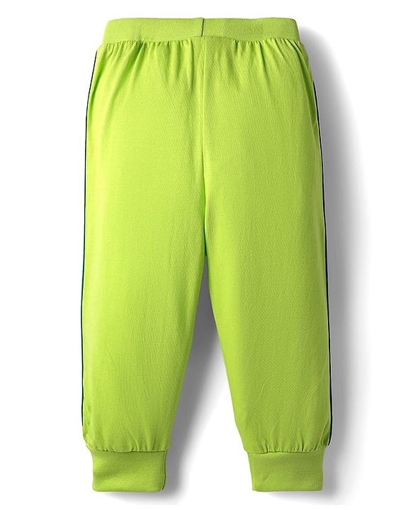 Babyhug Cotton Knit Full Length Lounge Pants with Bear Print & Tape Detailing Pack of 3 - Blue Green & Orange