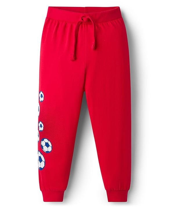 Babyhug Cotton Knit Full Length Lounge Pants With Text Print Pack Of 3 - Green Red & Yellow
