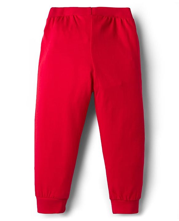 Babyhug Cotton Knit Full Length Lounge Pants With Text Print Pack Of 3 - Green Red & Yellow