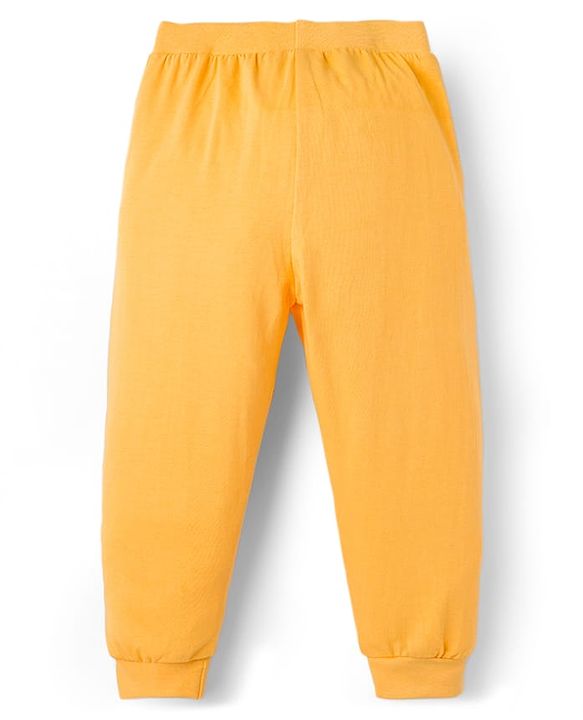 Babyhug Cotton Knit Full Length Lounge Pants With Text Print Pack Of 3 - Green Red & Yellow