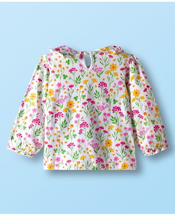 Babyhug Cotton Woven Frock with Full Sleeves Inner Top with Floral Print & Embroidery - Yellow & White