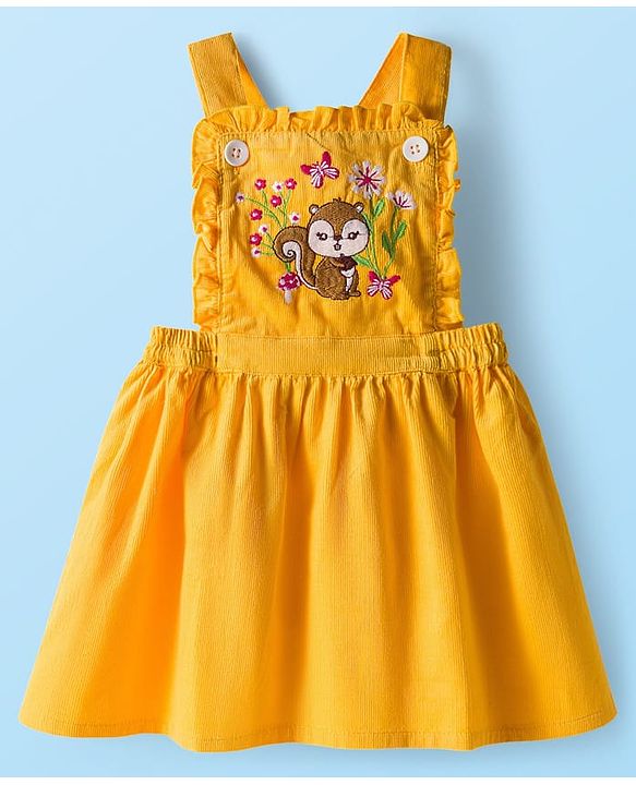 Babyhug Cotton Woven Frock with Full Sleeves Inner Top with Floral Print & Embroidery - Yellow & White