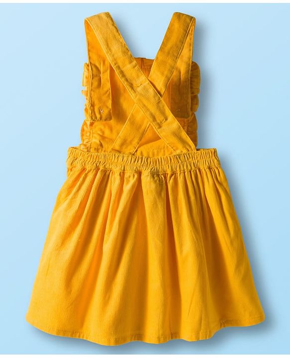 Babyhug Cotton Woven Frock with Full Sleeves Inner Top with Floral Print & Embroidery - Yellow & White