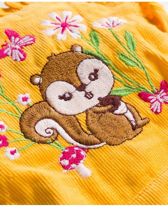 Babyhug Cotton Woven Frock with Full Sleeves Inner Top with Floral Print & Embroidery - Yellow & White