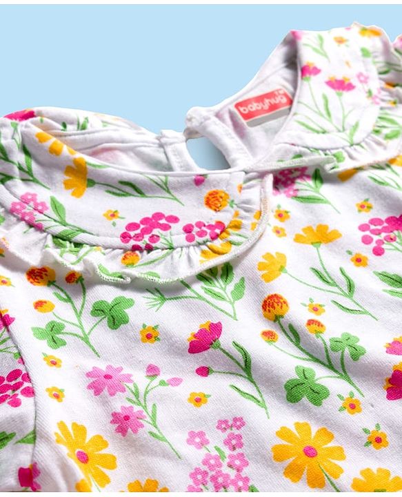 Babyhug Cotton Woven Frock with Full Sleeves Inner Top with Floral Print & Embroidery - Yellow & White