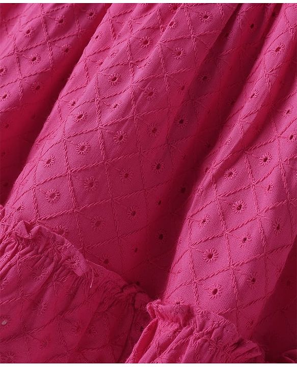 Babyhug 100% Cotton Half Sleeves Frock With Embroidery & Bow Applique - Dark Pink