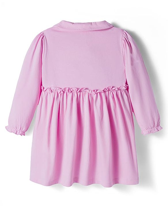 Babyhug Single Jersey Woven Full Sleeves Frock With Bloomers With Rainbow Print - Pink