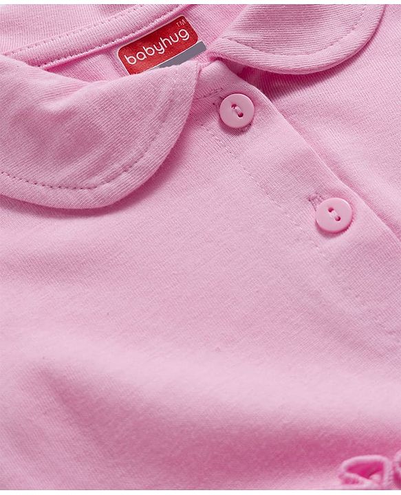 Babyhug Single Jersey Woven Full Sleeves Frock With Bloomers With Rainbow Print - Pink