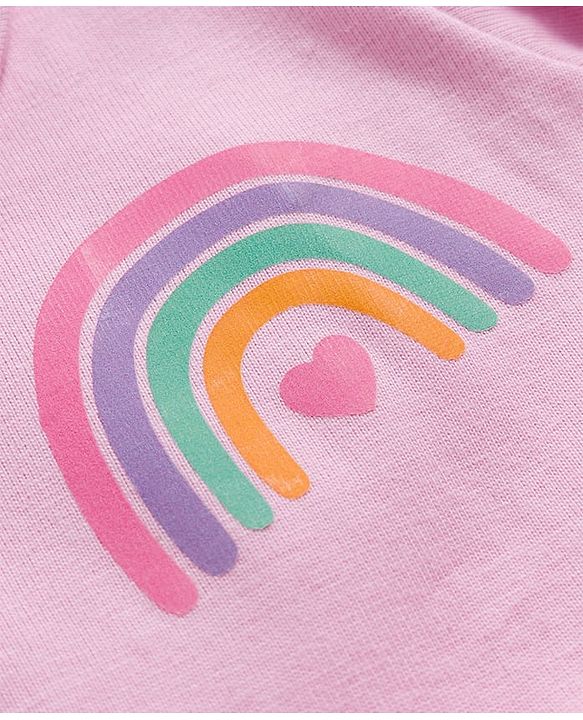 Babyhug Single Jersey Woven Full Sleeves Frock With Bloomers With Rainbow Print - Pink