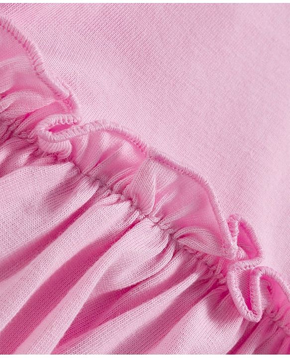 Babyhug Single Jersey Woven Full Sleeves Frock With Bloomers With Rainbow Print - Pink