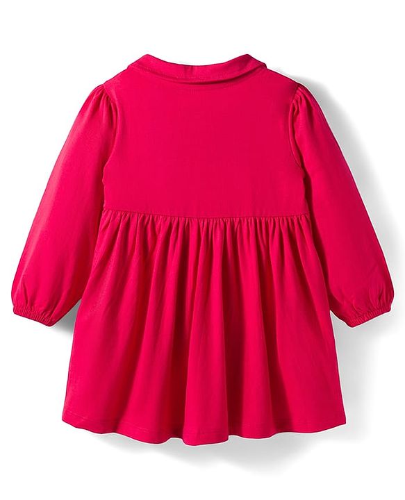 Babyhug Single Jersey Woven Full Sleeves Frock With Bloomers & Cherry Print - Maroon