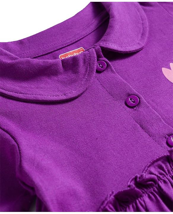 Babyhug Single Jersey Knit Full Sleeves Frock With Bloomer & Floral Print - Purple