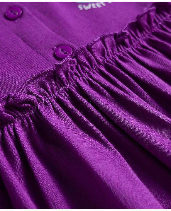 Babyhug Single Jersey Knit Full Sleeves Frock With Bloomer & Floral Print - Purple