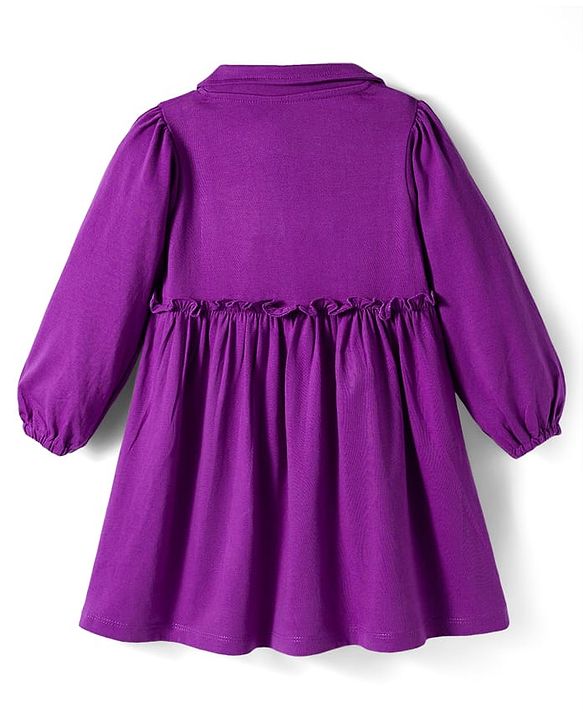 Babyhug Single Jersey Knit Full Sleeves Frock With Bloomer & Floral Print - Purple