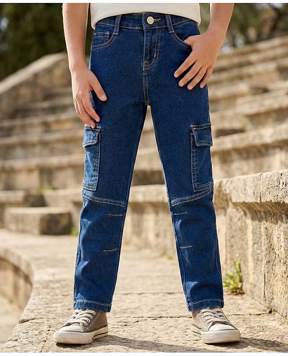 Pine Kids Denim Woven Full Length Washed Jeans - Blue