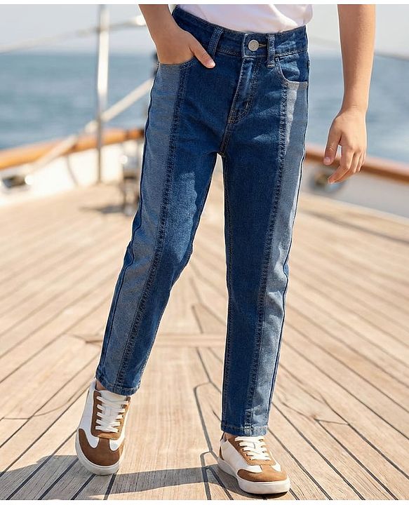 Pine Kids Denim Woven Cut & Sew Solid Color Jeans - Navy Blue