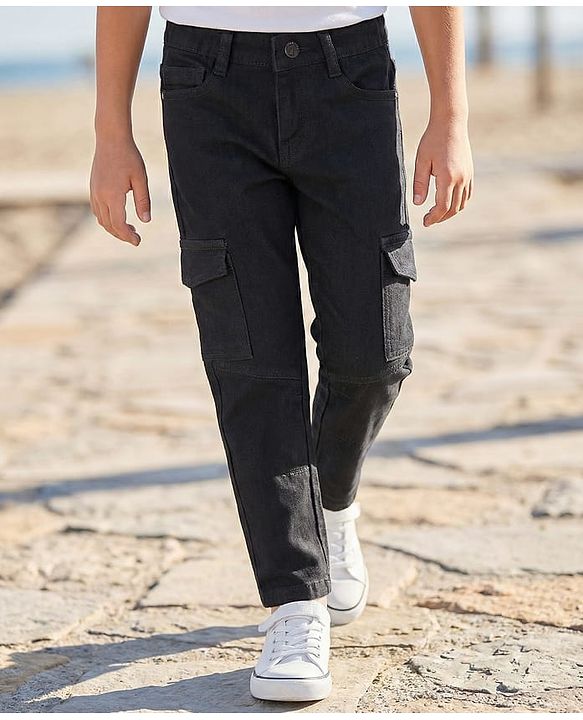 Pine Kids Woven Full Length Washed Denim Jeans - Black