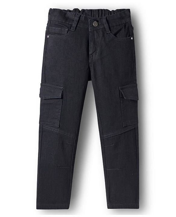 Pine Kids Woven Full Length Washed Denim Jeans - Black