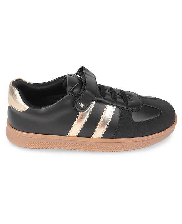 Pine Kids Velcro Closure Sneakers with Stripes - Black & Gold