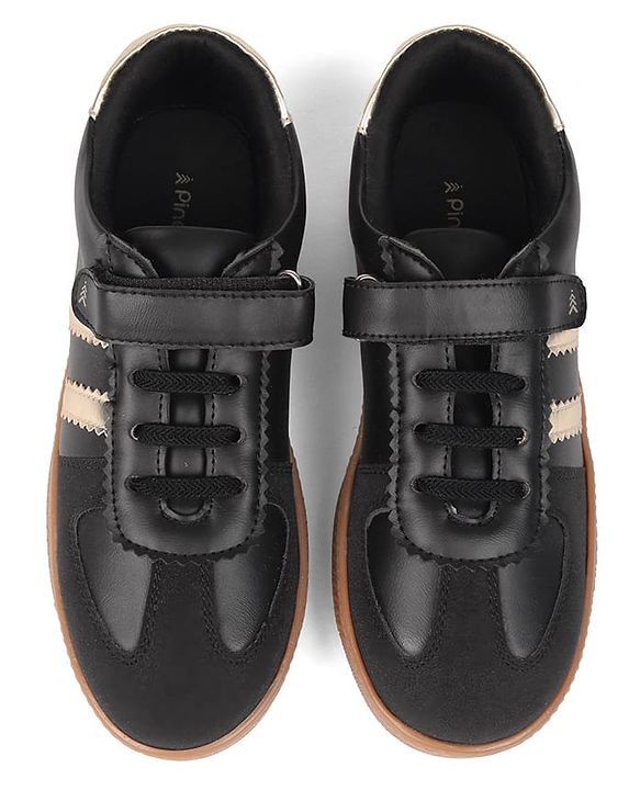 Pine Kids Velcro Closure Sneakers with Stripes - Black & Gold