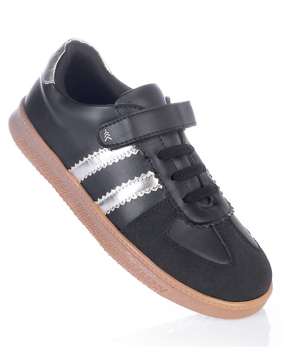 Pine Kids Velcro Closure Sneakers with Stripes - Black & Gold