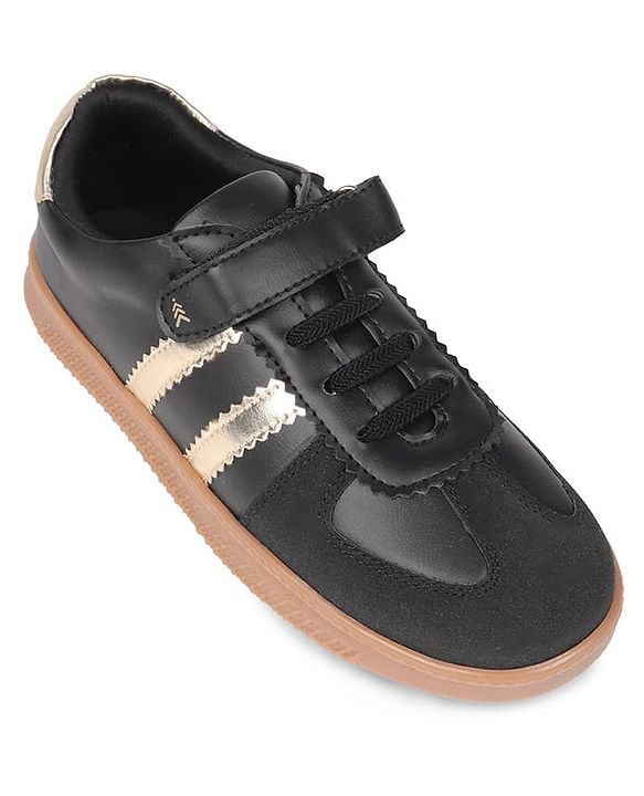 Pine Kids Velcro Closure Sneakers with Stripes - Black & Gold