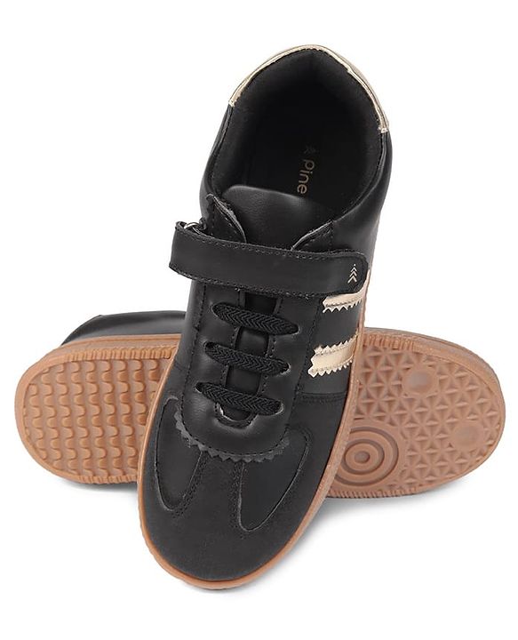 Pine Kids Velcro Closure Sneakers with Stripes - Black & Gold