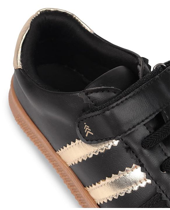 Pine Kids Velcro Closure Sneakers with Stripes - Black & Gold
