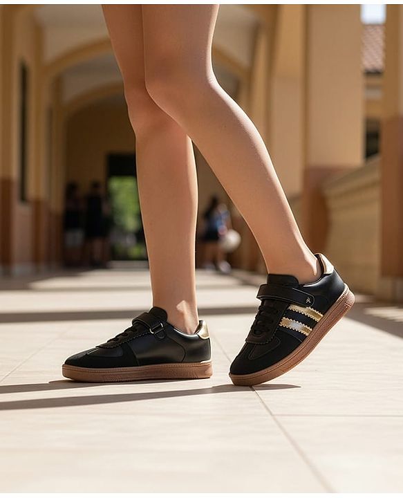 Pine Kids Velcro Closure Sneakers with Stripes - Black & Gold