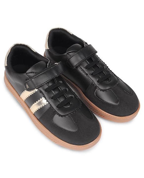 Pine Kids Velcro Closure Sneakers with Stripes - Black & Gold